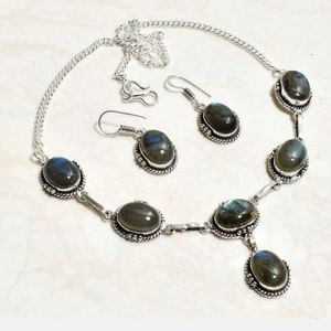 New labradorite sterling silver necklace & earrings set